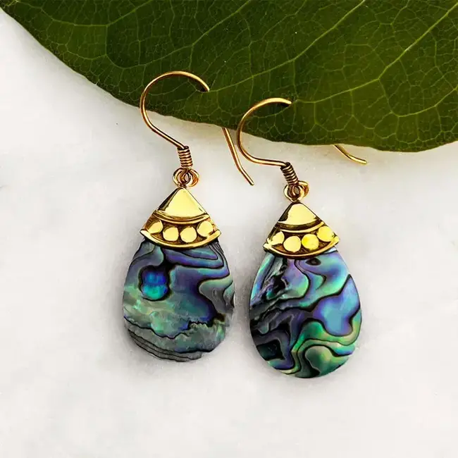 Abalone Teardrop Earrings - Brass