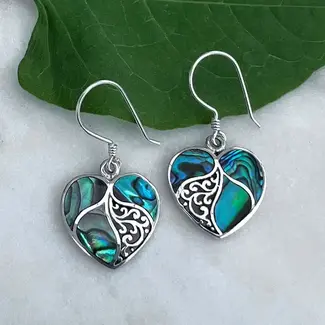 Indonesia Abalone Heart Earrings - Sterling Silver