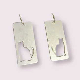 India Cat Cut-Out Earrings - Silver Plated Brass