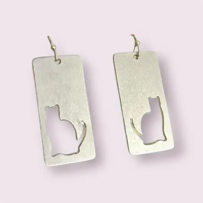 Cat Cut-Out Earrings - Silver Plated Brass