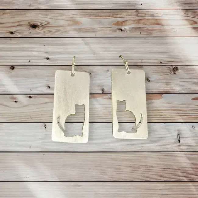 Cat Cut-Out Earrings - Silver Plated Brass