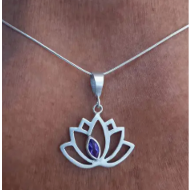Amethyst Lotus Necklace - Sterling Silver