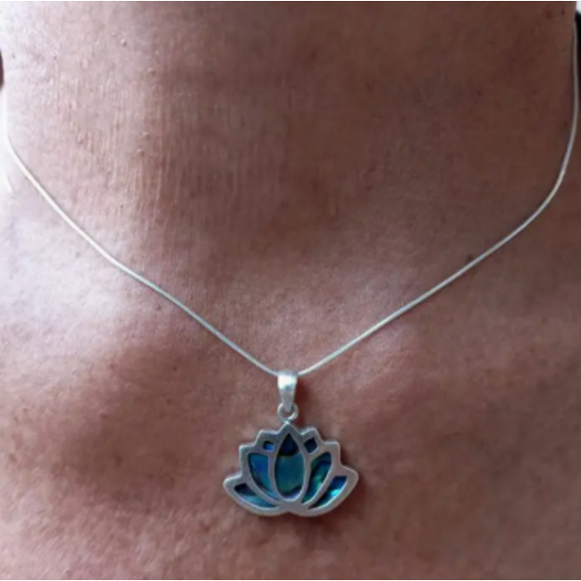 Abalone Inlay Lotus Necklace - Sterling Silver