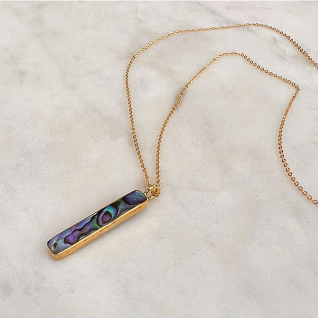 Abalone Bar Necklace - Brass
