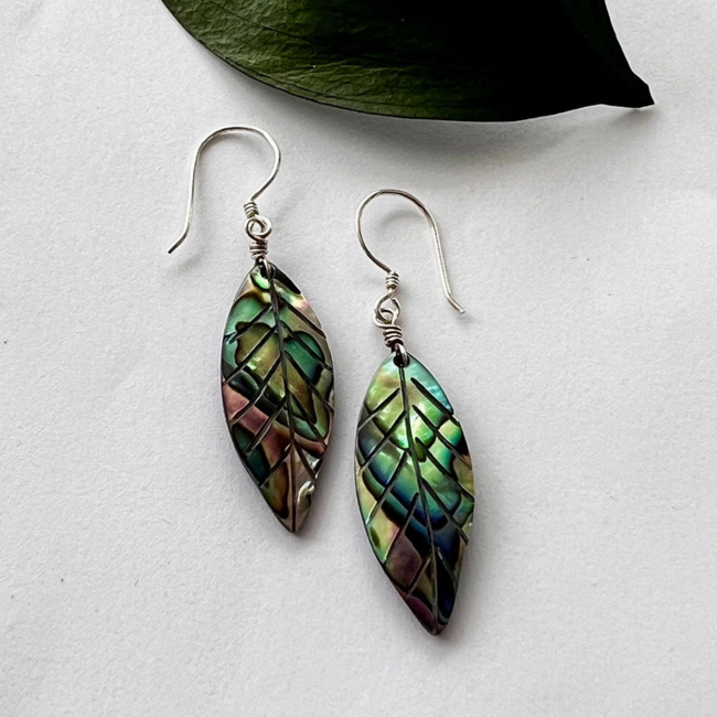 Abalone Leaf Earrings - Sterling Silver