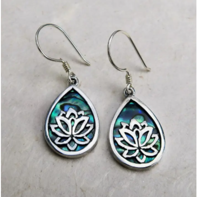 Lotus Abalone Earrings - Sterling Silver