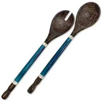 Indonesia Capiz & Palm Wood Server - Indigo