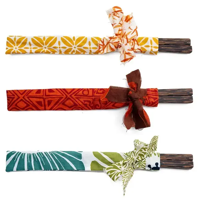 Palm Wood Chopsticks in Fabric Wrap
