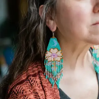Guatemala Beaded Moonflower Earrings - Turquoise