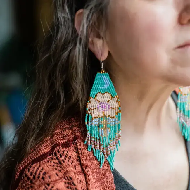 Beaded Moonflower Earrings - Turquoise