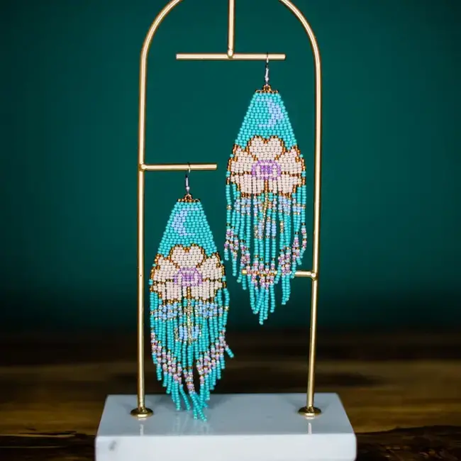 Beaded Moonflower Earrings - Turquoise