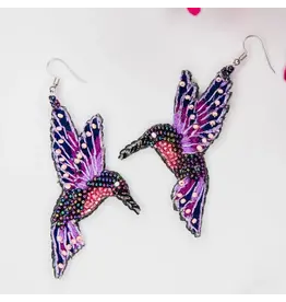 Guatemala Threaded Hummingbird Earrings - Purple
