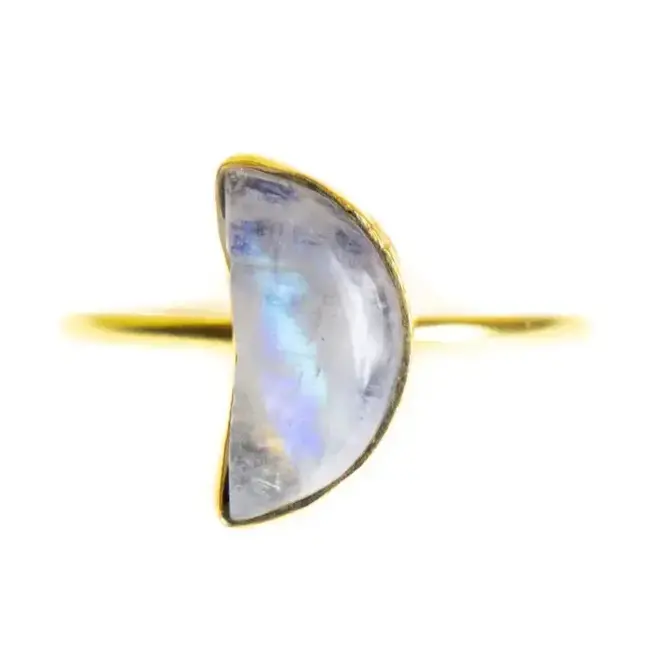 Moonstone Crescent Moon Brass Ring
