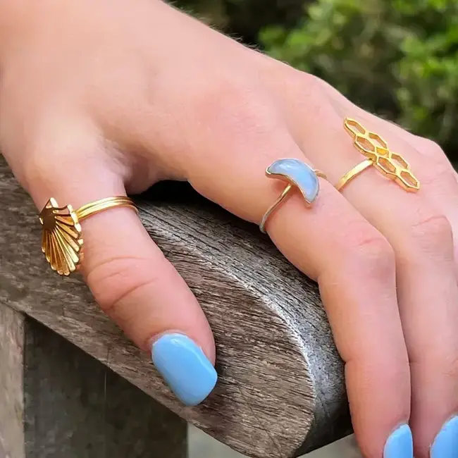 Moonstone Crescent Moon Brass Ring