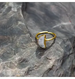 India Moonstone Crescent Moon Brass Ring