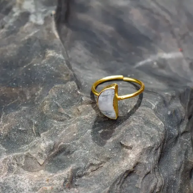 Moonstone Crescent Moon Brass Ring