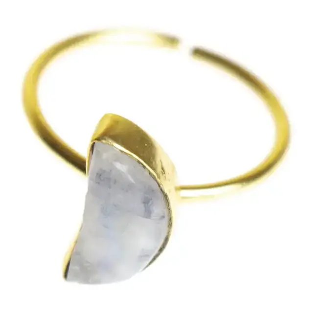 Moonstone Crescent Moon Brass Ring