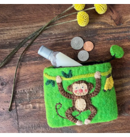 Nepal Monkey Felt Coin Zipper Pouch