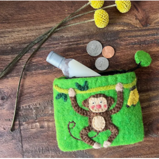 Nepal Monkey Felt Coin Zipper Pouch