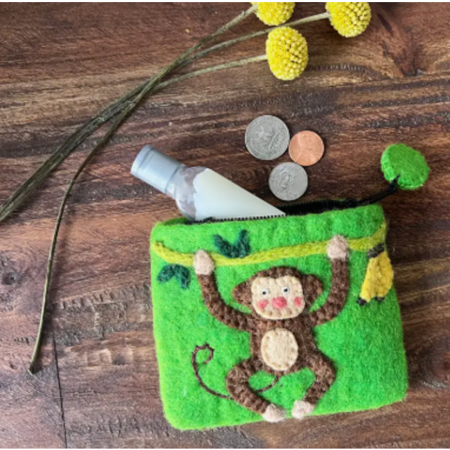 Monkey Felt Coin Zipper Pouch