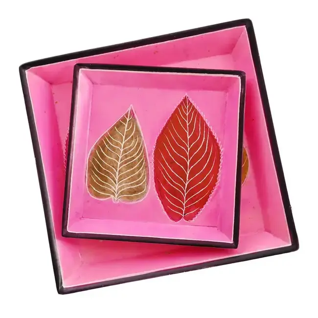 Pink Leaves Soapstone Dish