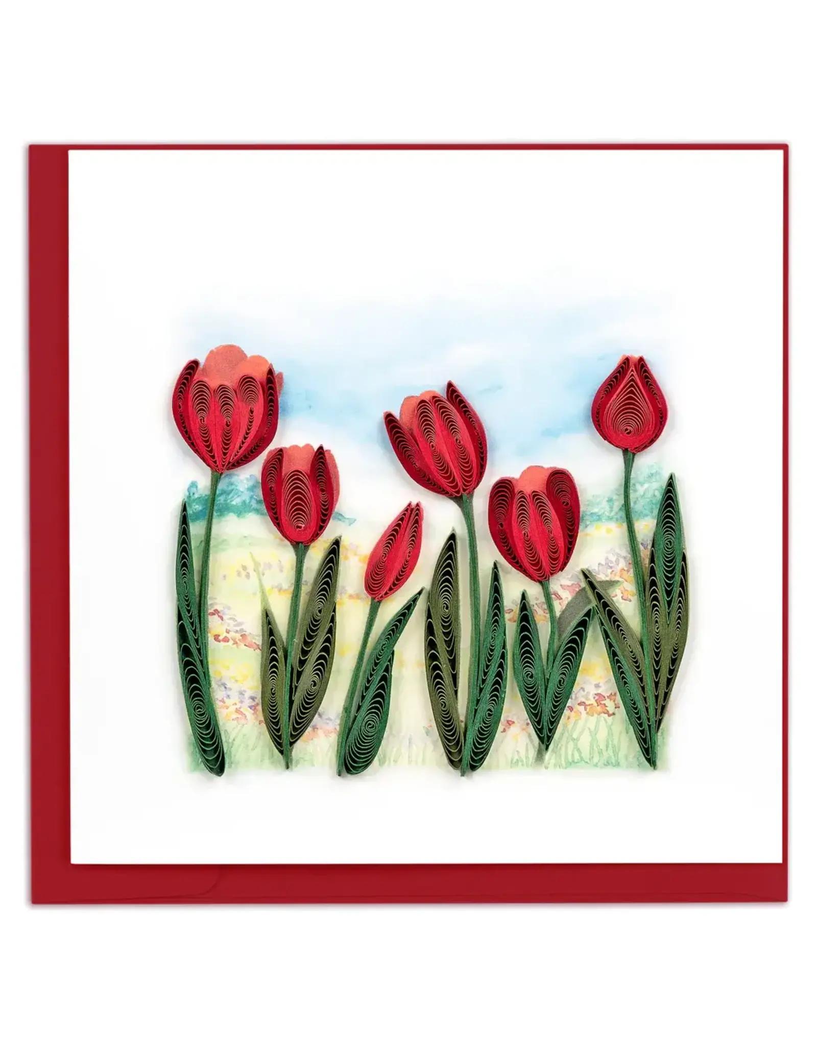 Vietnam Quilled Red Tulip Field Card