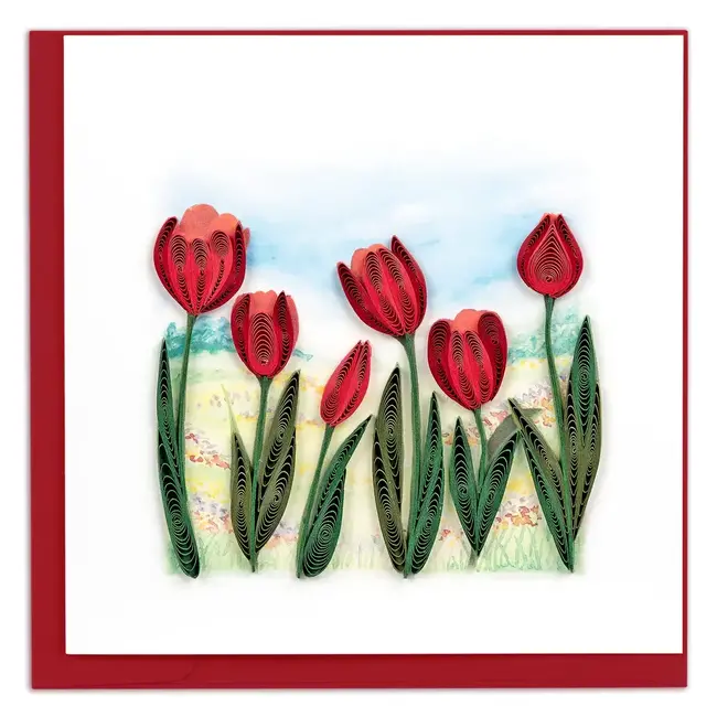 Quilling Card - Red Tulip Field