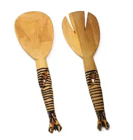 Kenya Wood Serving Set -  Twisted Zebra Design