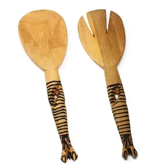 Kenya Wood Serving Set -  Twisted Zebra Design