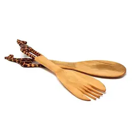 Kenya Wood Serving Set - Giraffe Design