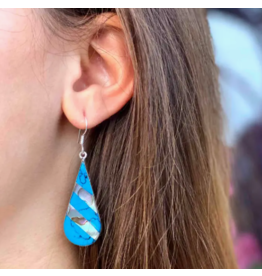 Mexico Turquoise & Abalone Stripe Teardrop Earrings