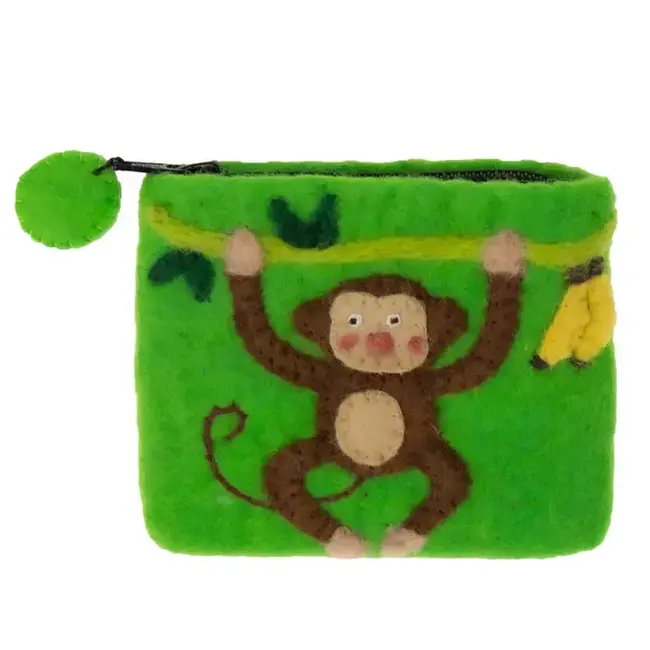 Monkey Felt Coin Zipper Pouch