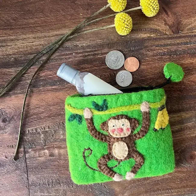 Monkey Felt Coin Zipper Pouch
