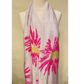 Vietnam Dhalia Scarf - Neon Pink on Soft Grey