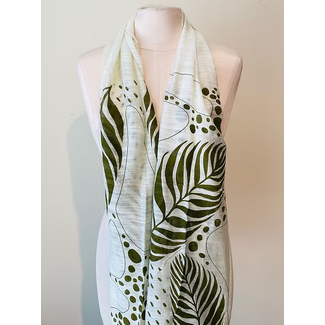 Vietnam Leaves & Stones Scarf - Pastel Yellow & Olive