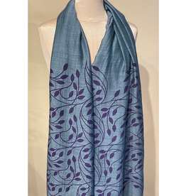 Vietnam Leaf Vines Scarf - Purple on Teal