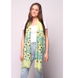 Vietnam Orchids & Dots Scarf - Melon