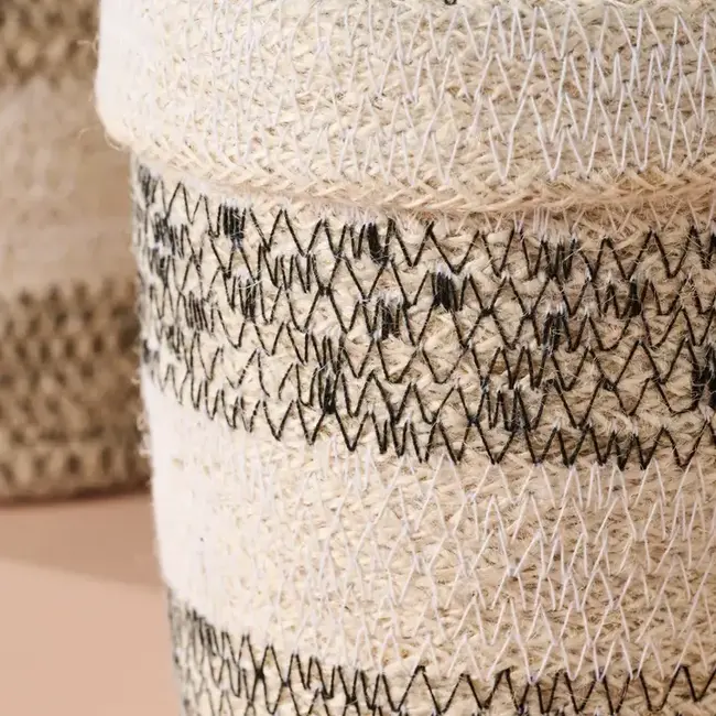 Dorakata Stitched Jute Basket w/ Lid