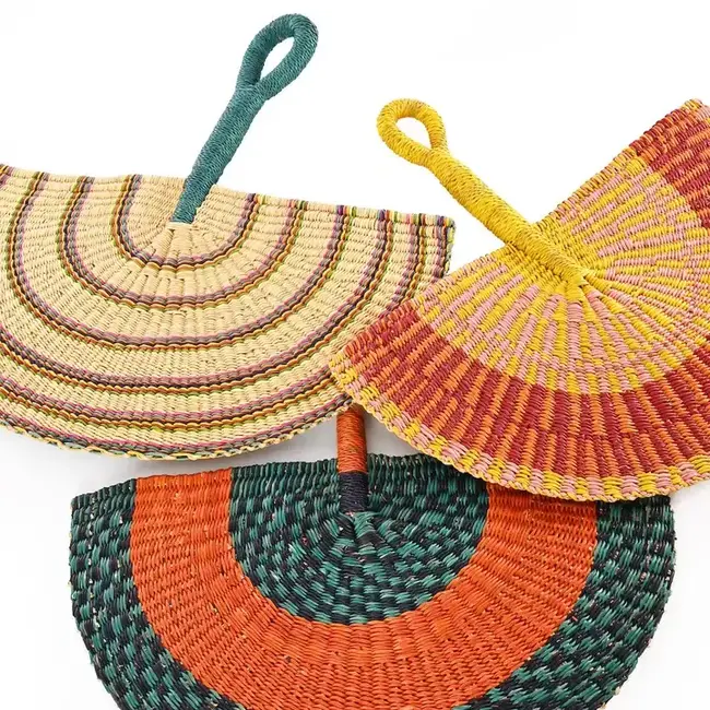 Elephant Grass Half-Moon Hand Fan