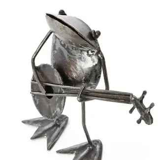 Kenya Metal Banjo Playing Frog Sculpture