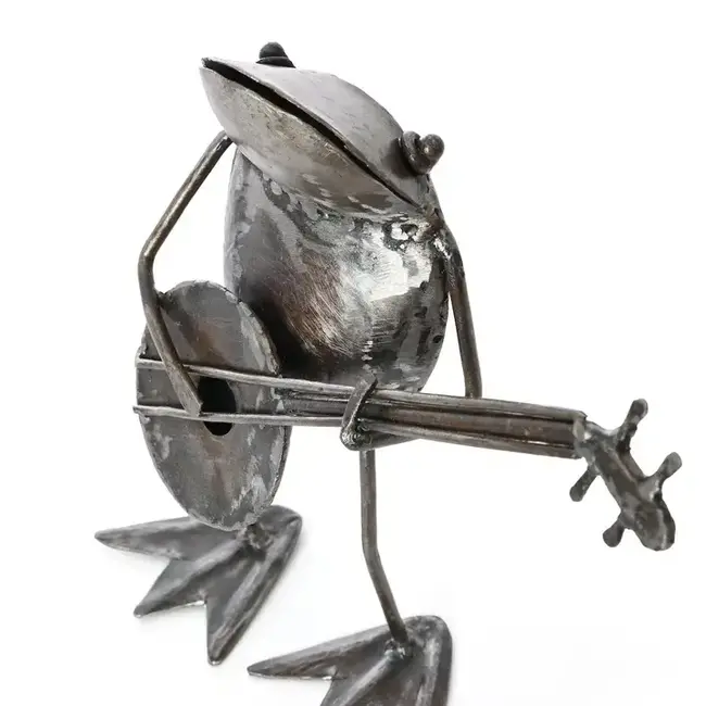 Metal Banjo Playing Frog Sculpture