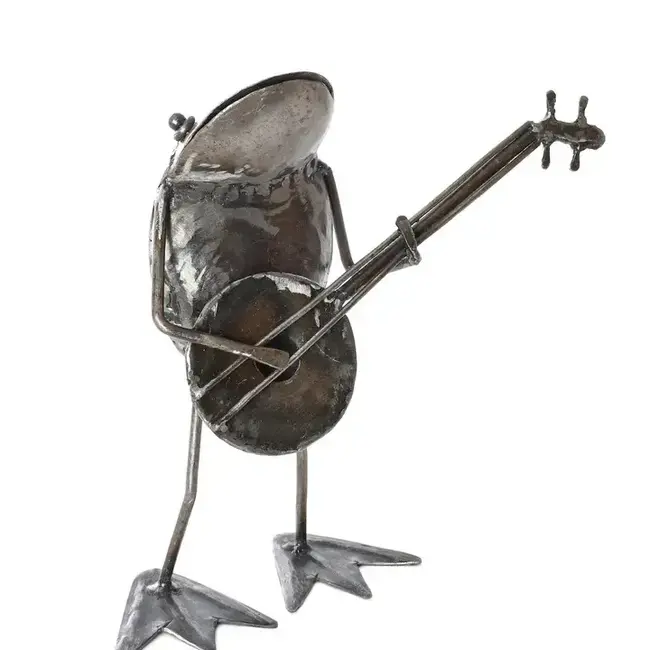 Metal Banjo Playing Frog Sculpture