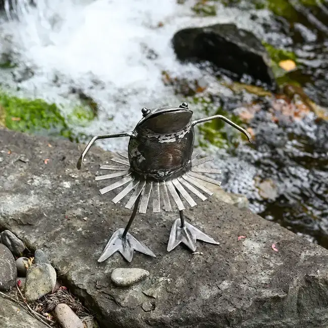 Metal Dancing Frog Sculpture