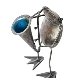 Kenya Metal Frog Sculpture - Horn Player