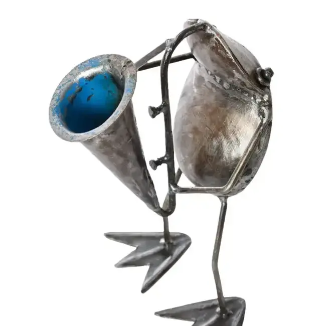Metal Frog Sculpture - Horn Player