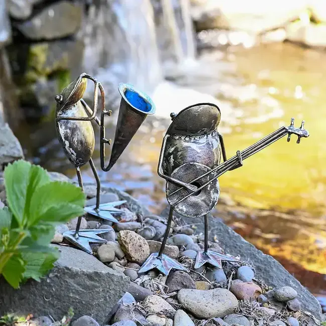 Metal Frog Sculpture - Horn Player