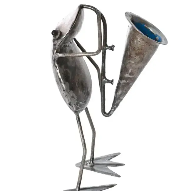 Metal Frog Sculpture - Horn Player