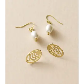 India Adhya Pearl & Oval Stud Earrings