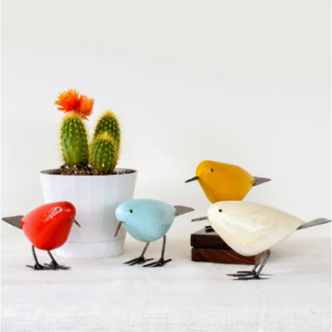 CLEARANCE Painted Stone & Metal Bird