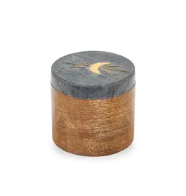 India Indukala Moon Phase Round Keepsake Box - Black Marble